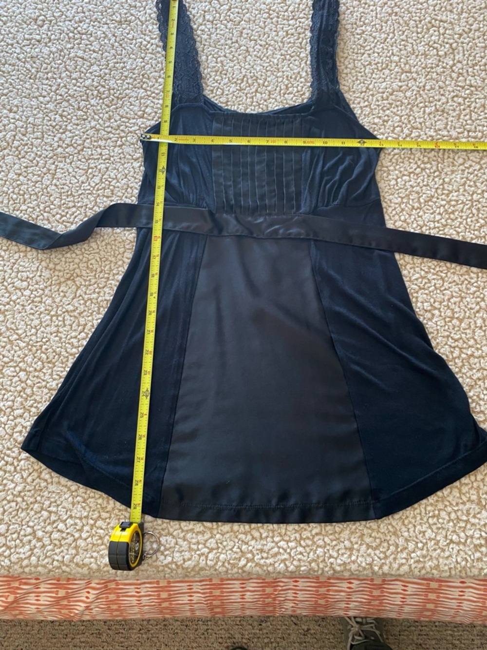 Black Lace-Trim Slip Shirt with Satin Panel